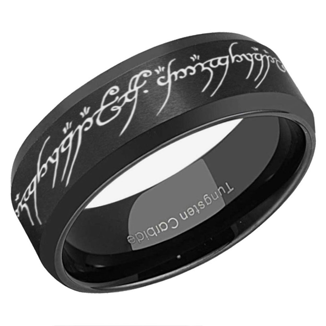 The One Ring Beveled Edge Tungsten Wedding Band Black