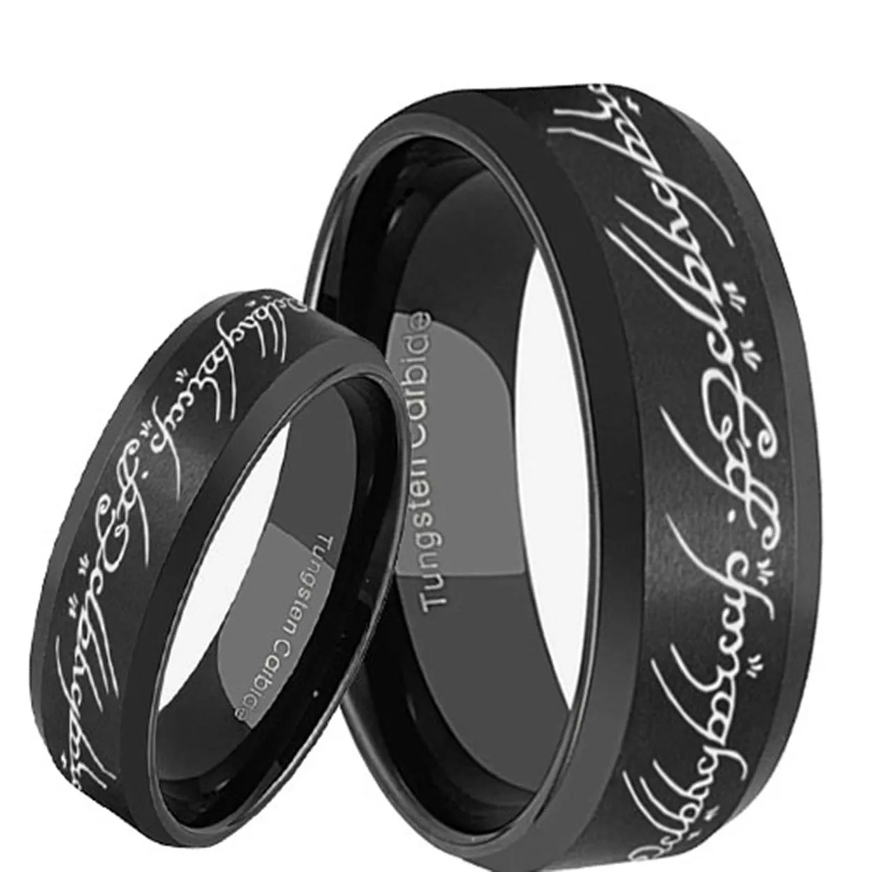 Lord of the Rings Bevel Black Tungsten His and Hers Matching Ring Set