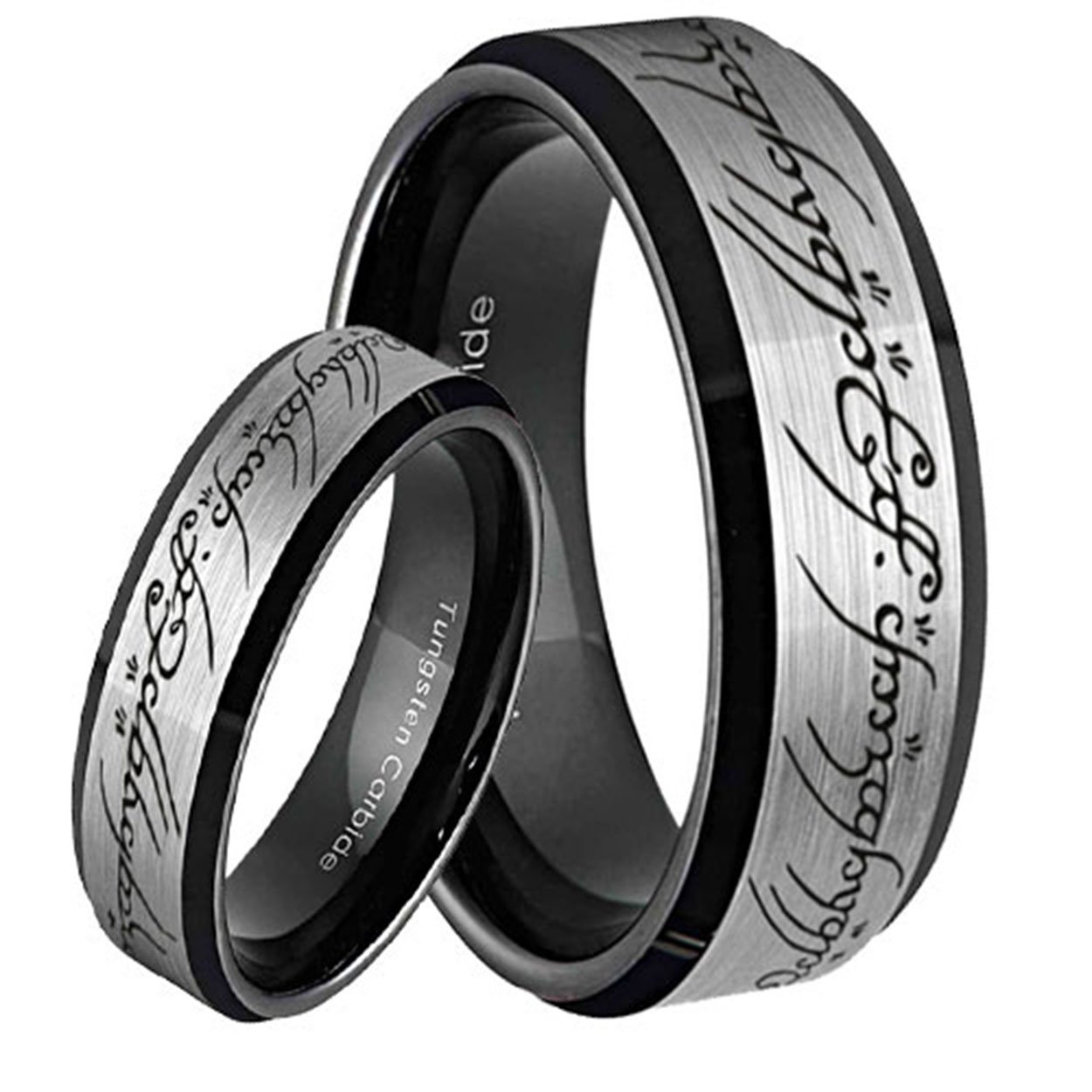 Lord of the Rings Bevel Black Tungsten Couples Matching Ring Set