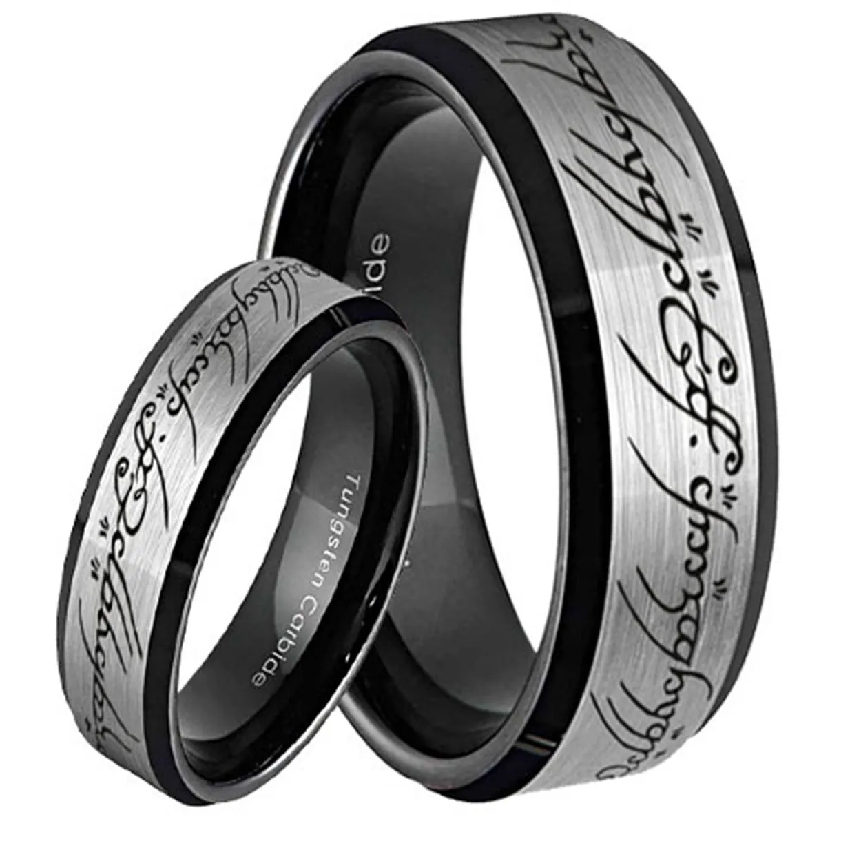 Lord of the Rings Bevel Black Tungsten Couples Matching Ring Set