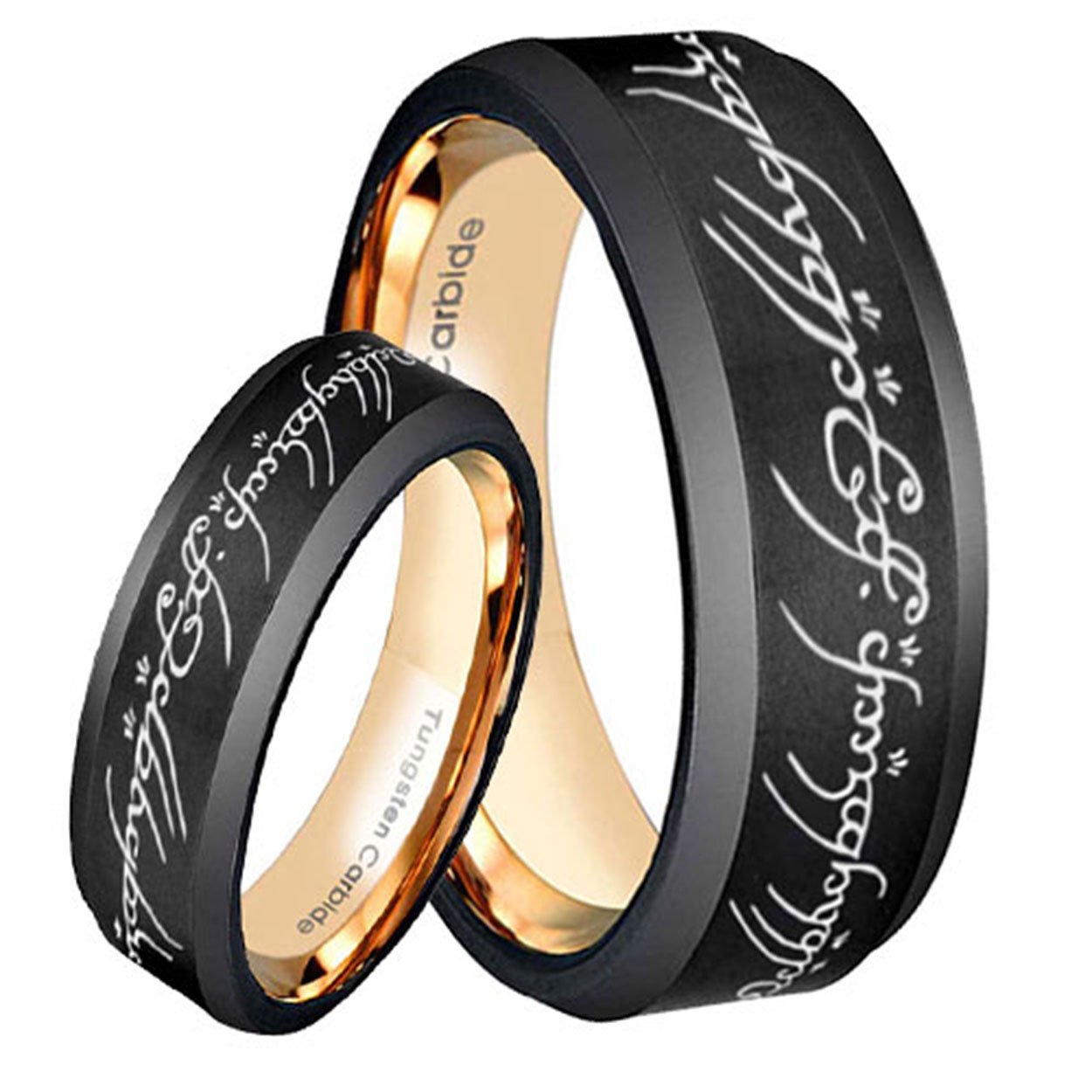 Lord of the Rings Bevel Black Tungsten His and Hers Matching Ring Set