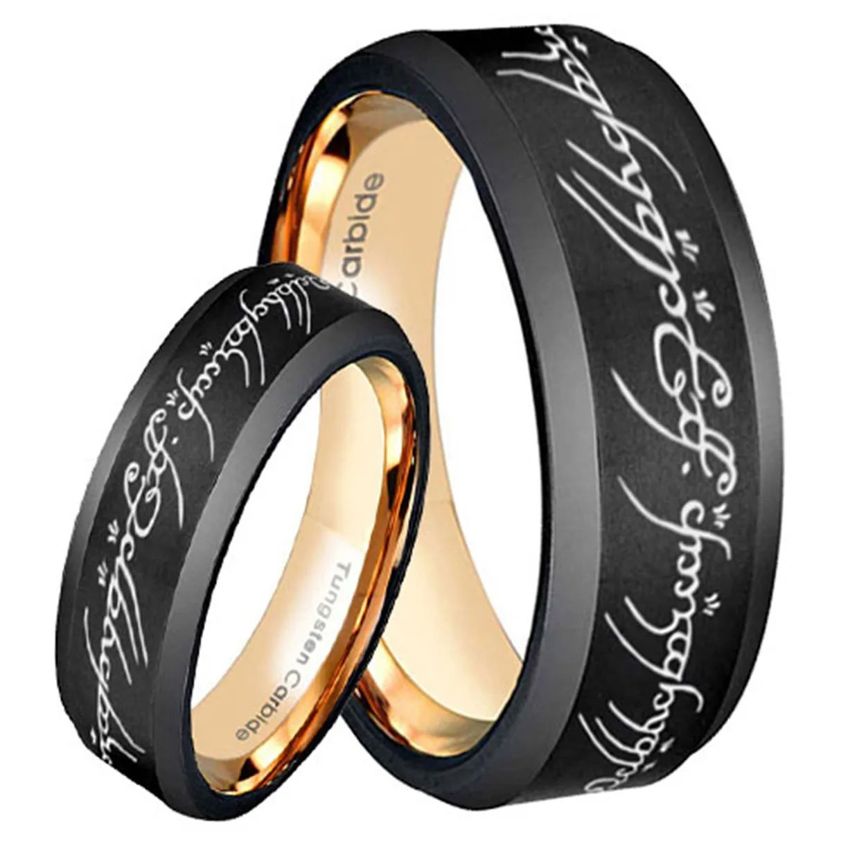 Lord of the Rings Bevel Black Tungsten His and Hers Matching Ring Set