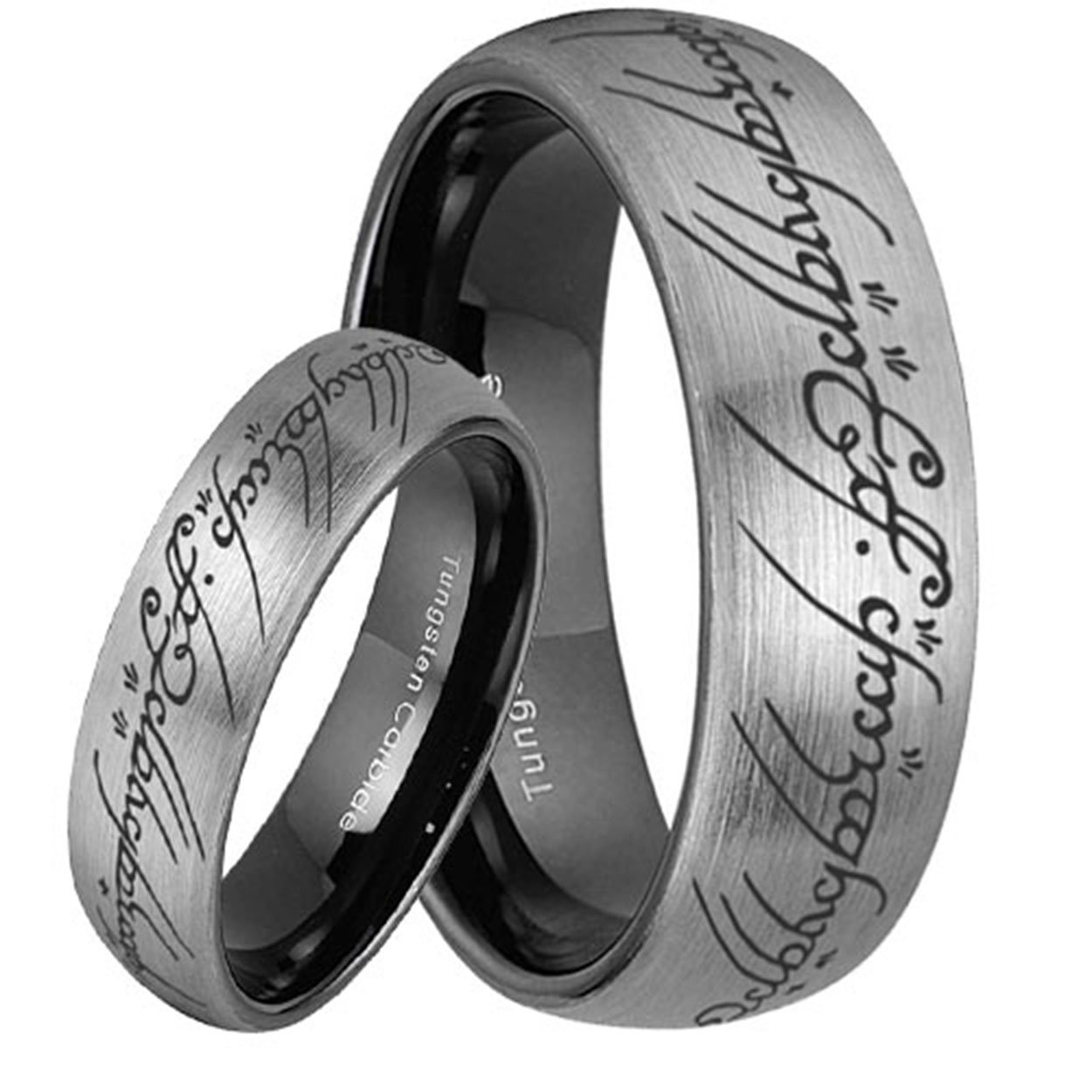 Lord of the Rings Dome Black Tungsten His and Hers Matching Ring Set