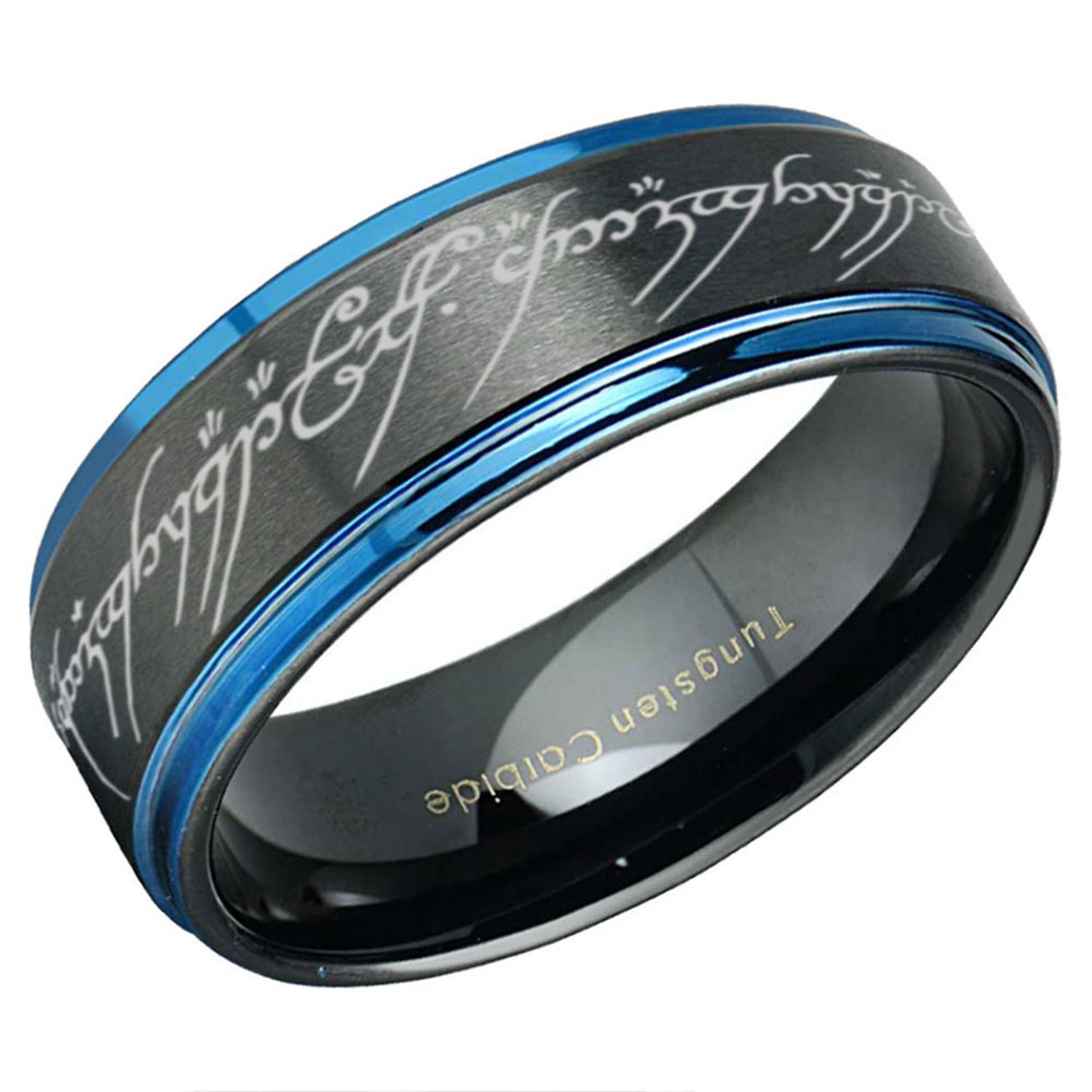 The One Ring Step Edge Tungsten Wedding Band Black Blue
