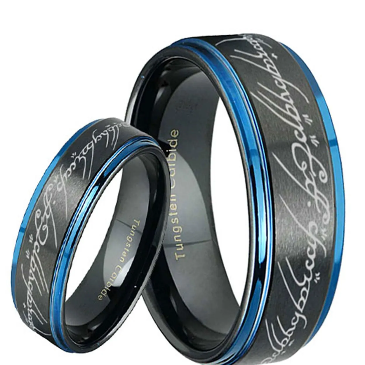 Lord of the Rings Step Edge Blue Tungsten His and Hers Matching Ring Set