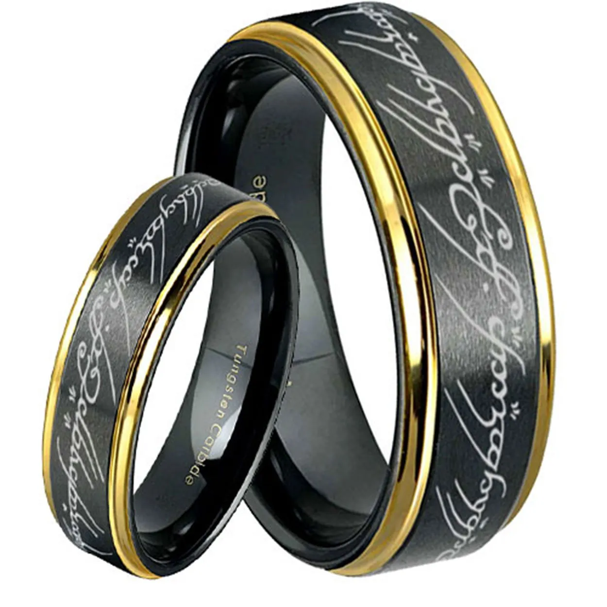 Lord of the Rings Step Edge Black Tungsten His and Hers Matching Ring Set