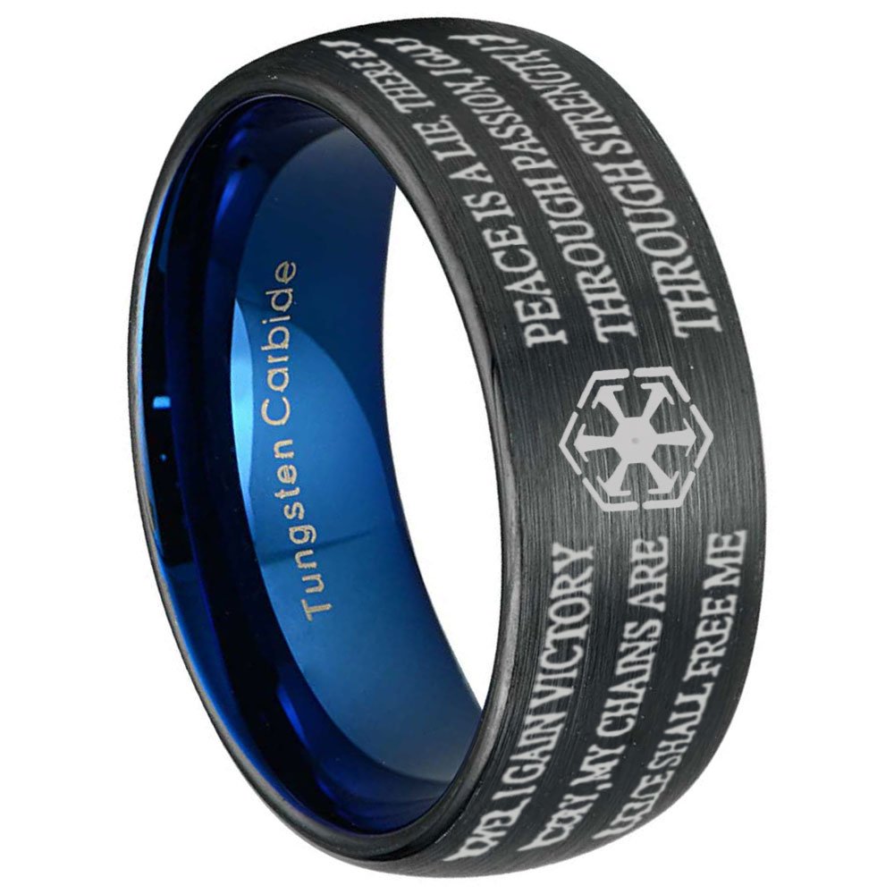 Star Wars Sith Code Dome Black and Blue Tungsten Ring