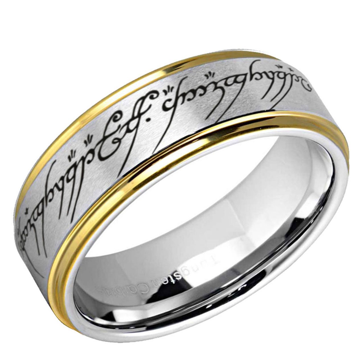 The One Ring Step Edge Tungsten Wedding Band Silver Gold