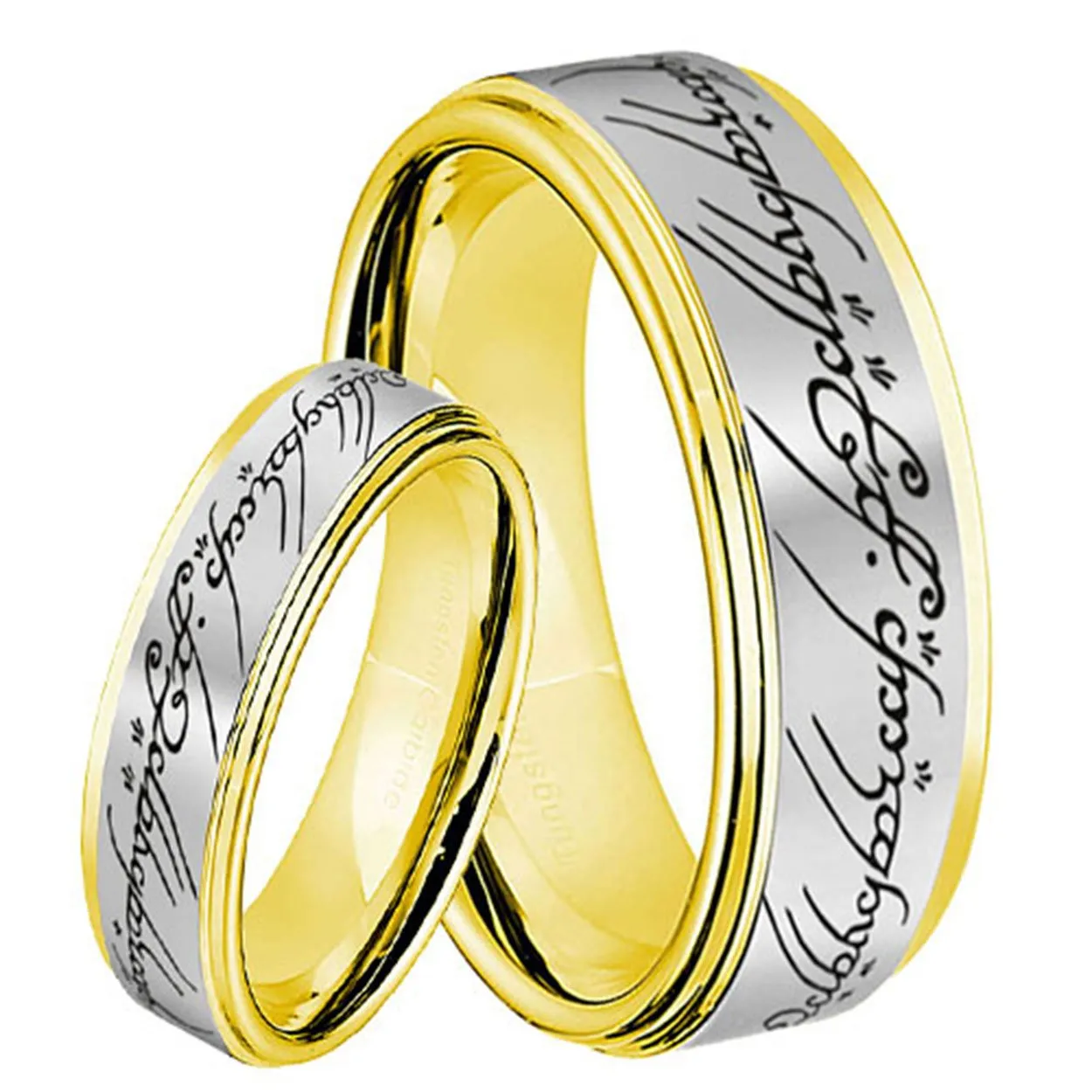 Lord of the Rings Step Edge Black Tungsten His and Hers Matching Ring Set