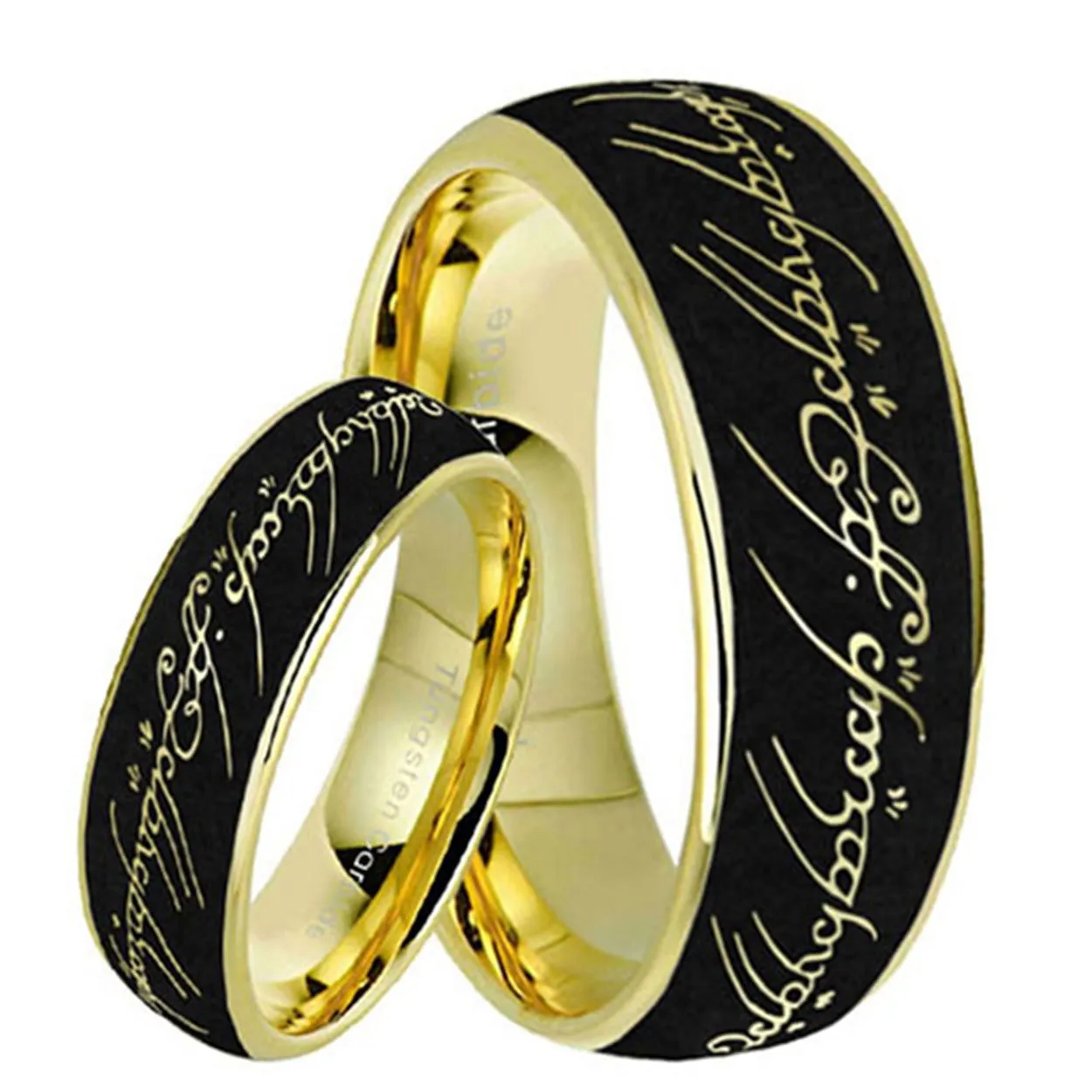 His and Hers Lord OF The Ring Dome Gold Tungsten Ring Set