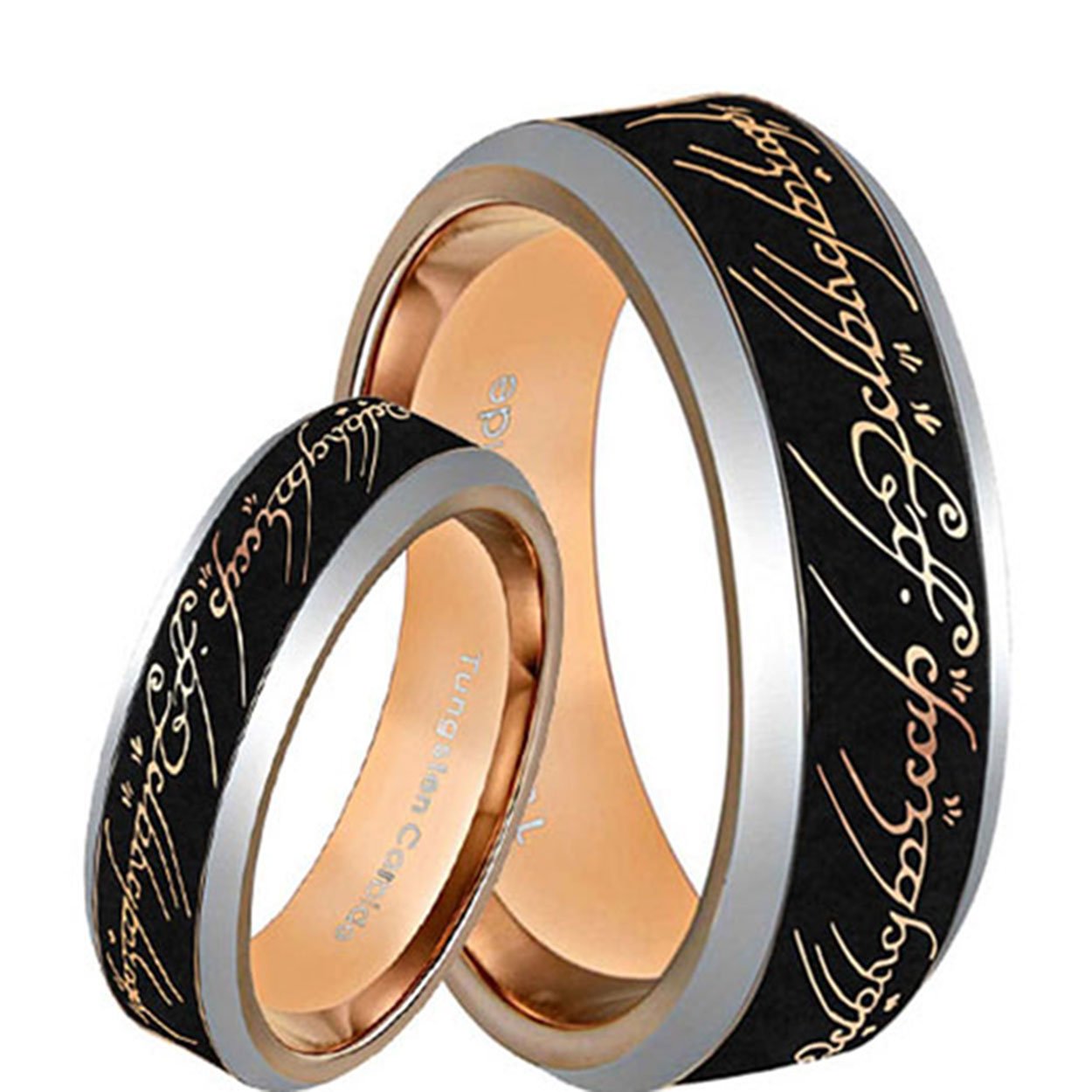 Lord OF The Ring Bevel Rose Tungsten His Hers Engagement Ring