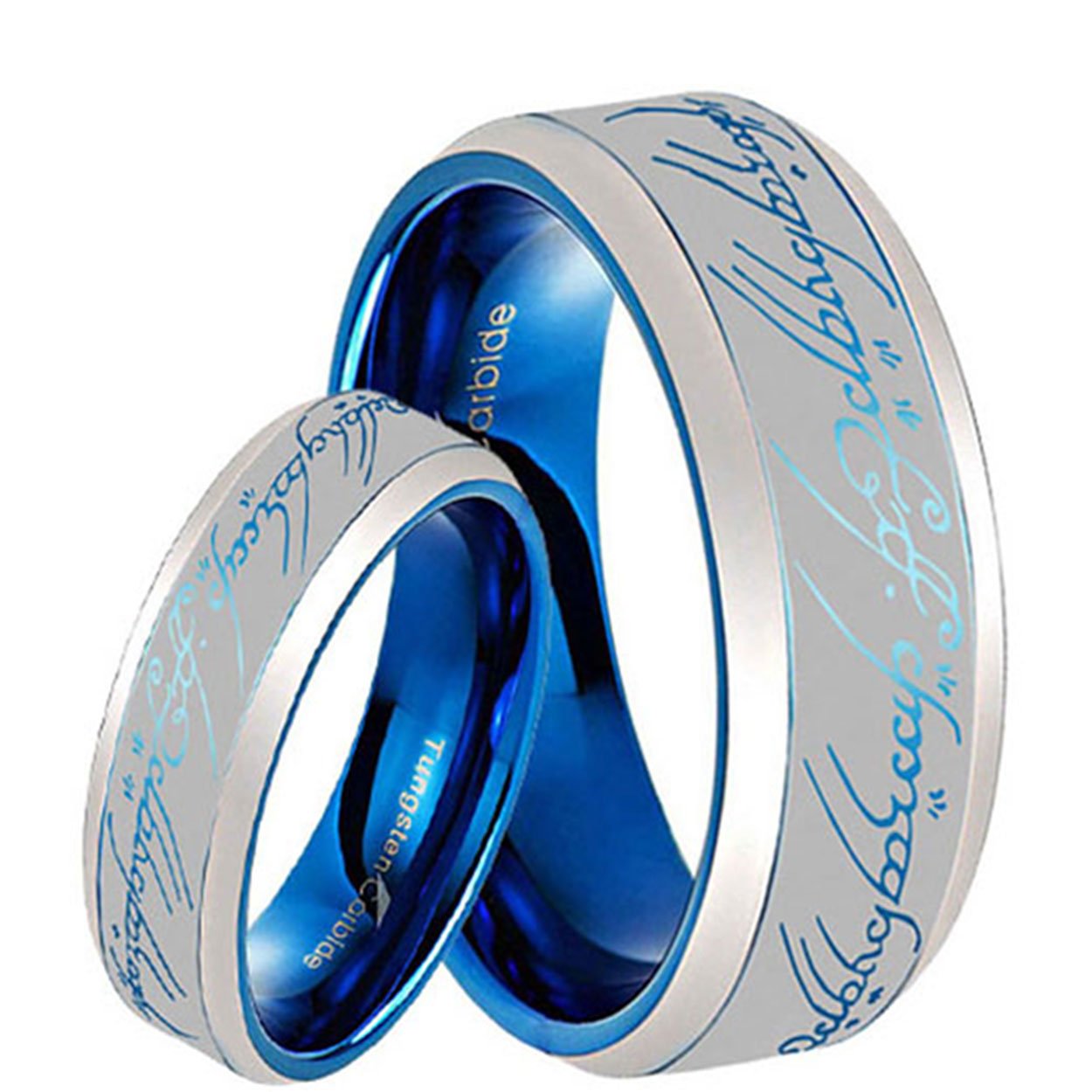 His & Hers Lord OF The Ring Bevel Blue Tungsten Wedding Band