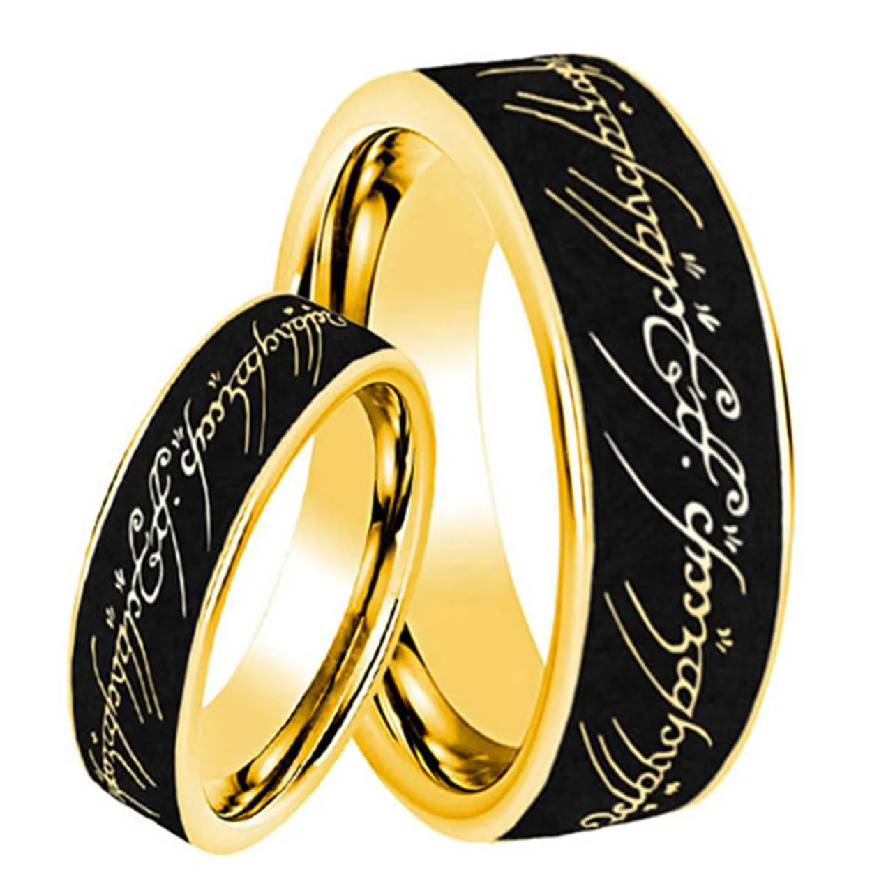 Lord OF The Ring Pipe Cut Gold Tungsten Engagement His and Her