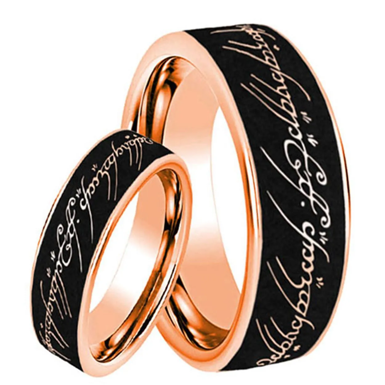 Lord OF The Ring Pipe Cut Rose Tungsten Matching Wedding Bands