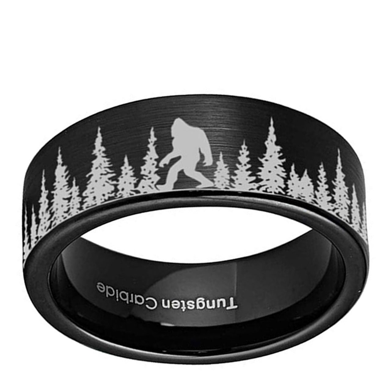 Bigfoot Sasquatch 8mm Pipe Cut Tungsten Ring
