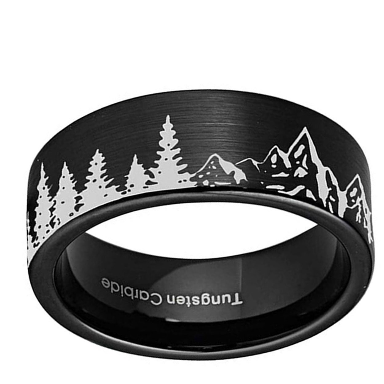 Mountain Forest 8mm Pipe Cut Tungsten Ring