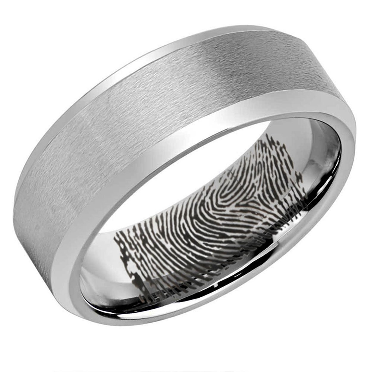Rose Gold Dome Tungsten Carbide Custom Ring with hidden inside fingerprint