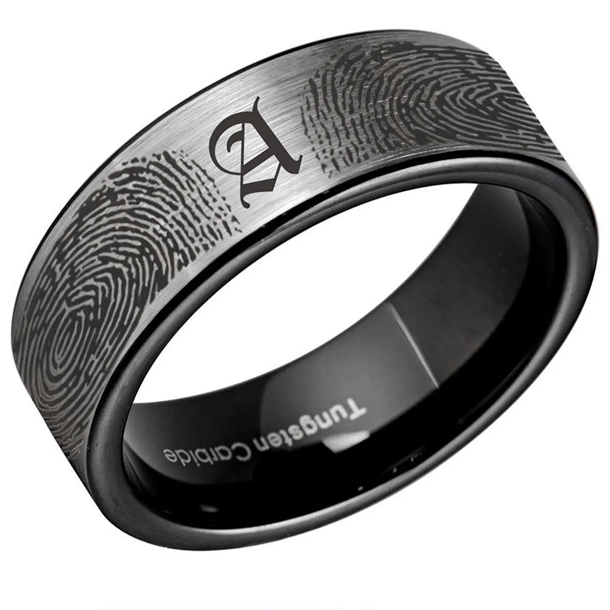 Two Fingerprints 8mm Pipe Cut Tungsten Ring