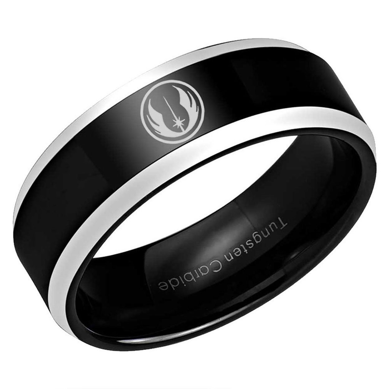 Jedi Order Beveled Edge Tungsten Ring Brushed Black Two Tone 8mm