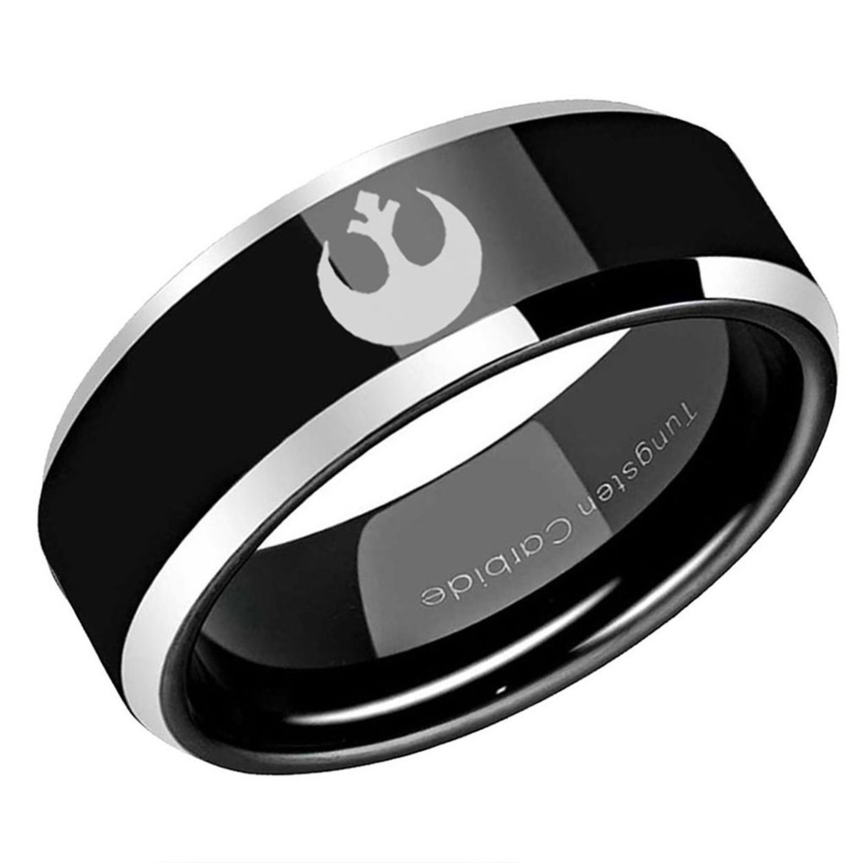 Rebel Alliance Beveled Edge Tungsten Ring Two Tone Black 10mm