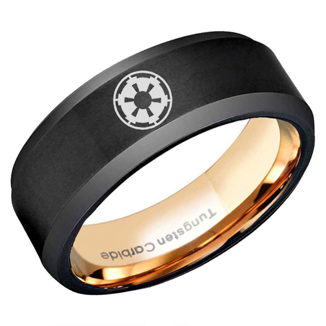 Galactic Empire Beveled Edge Tungsten Ring Black Rose Gold 10mm