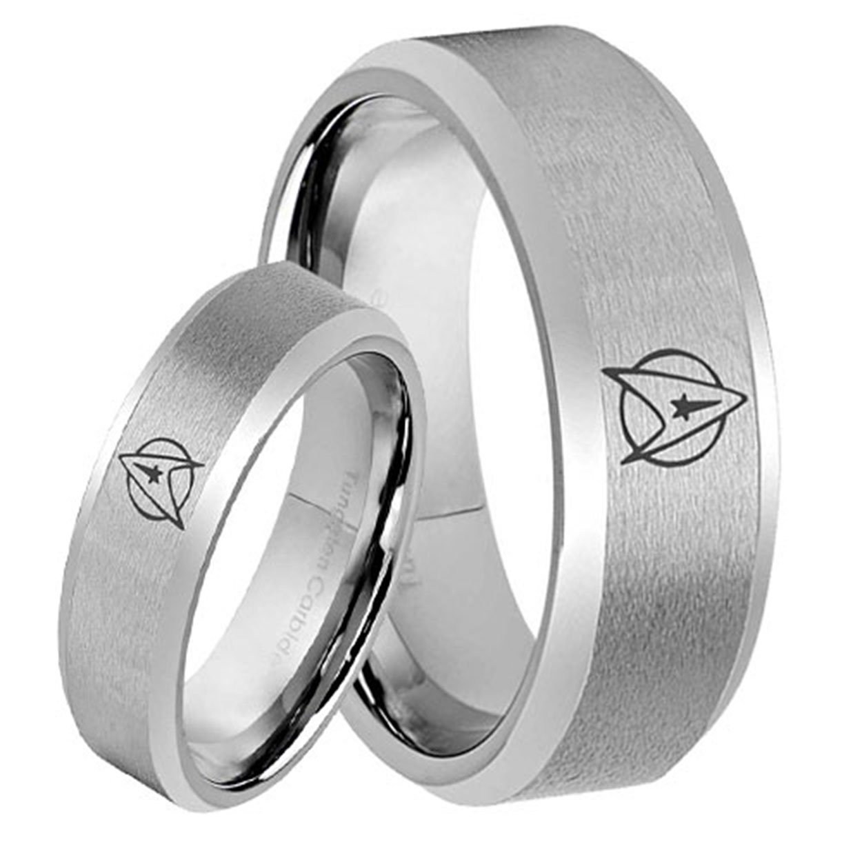Star Trek Bevel Silver Tungsten His and Hers Matching Ring Set