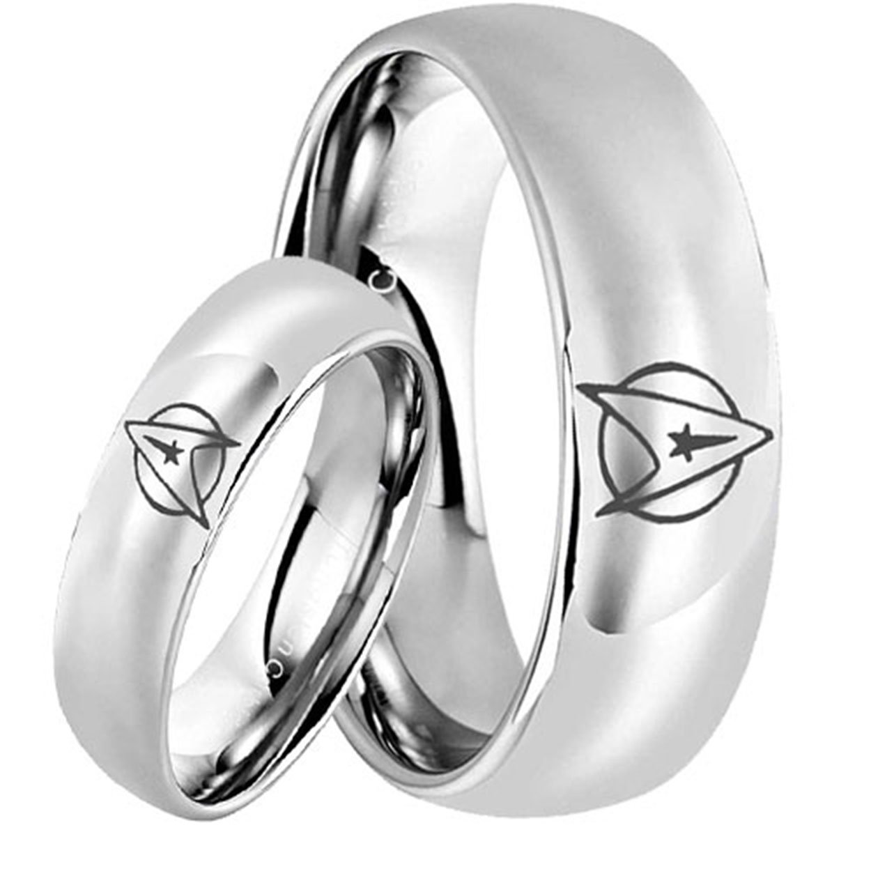Star Trek Dome Silver Tungsten His and Hers Matching Ring Set