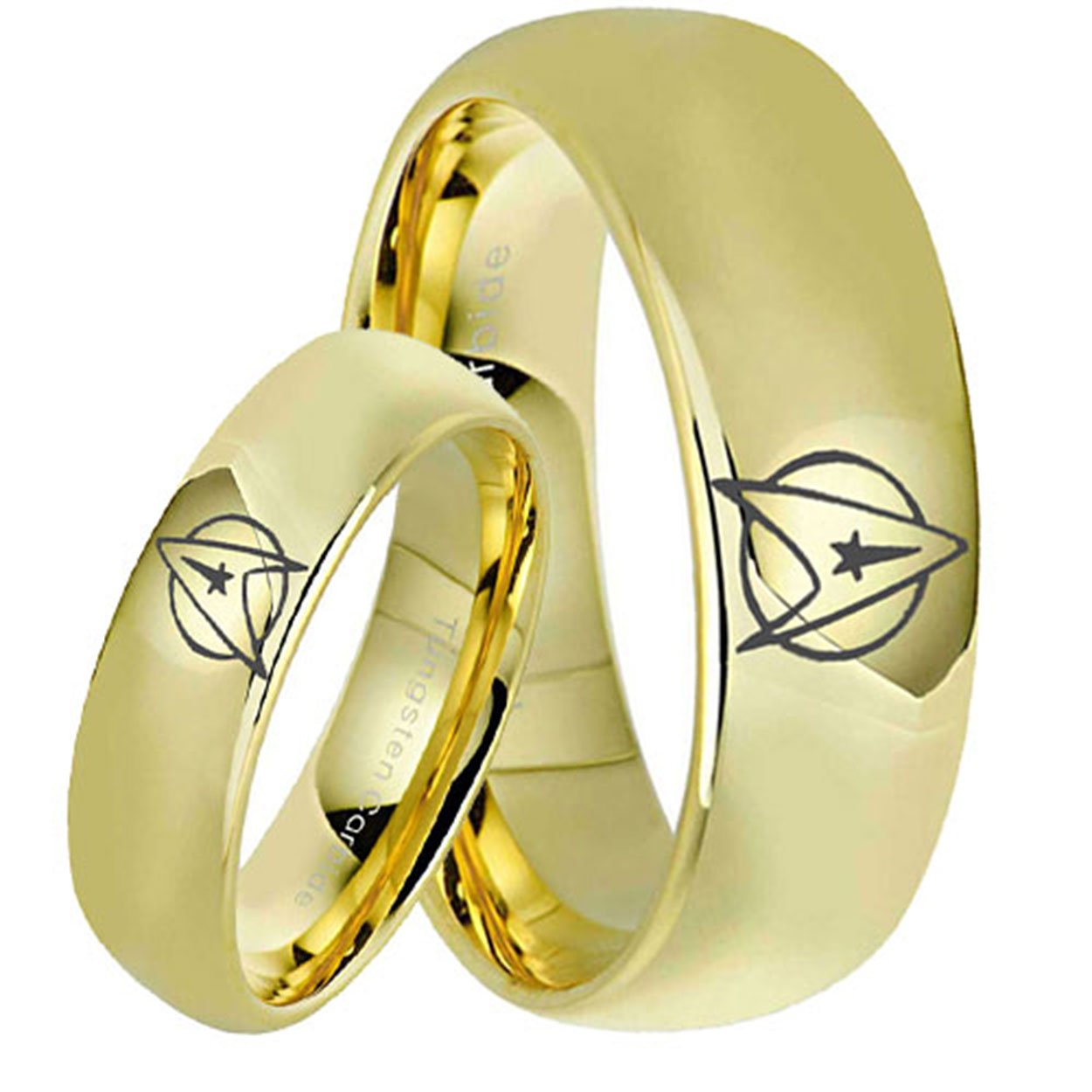 Star Trek Dome Gold Tungsten His and Hers Matching Ring Set