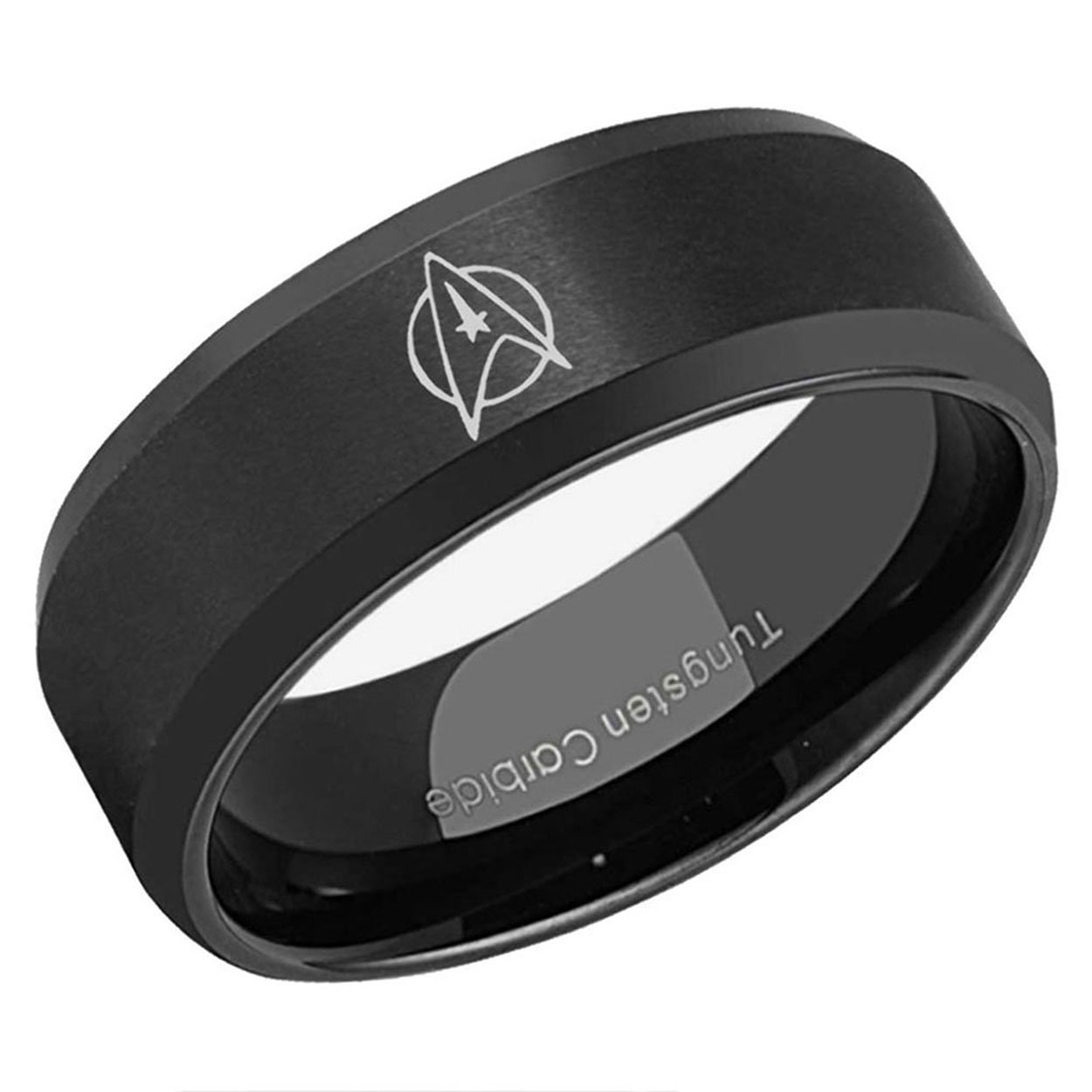 Star Trek Beveled Edge Tungsten Ring Brushed Black 6mm