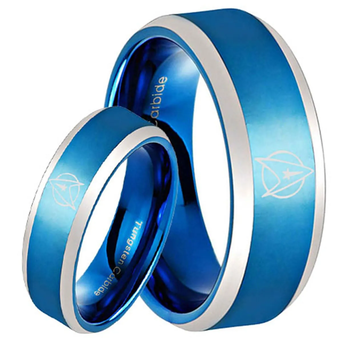 Star Trek Bevel Blue Tungsten His and Hers Matching Ring Set