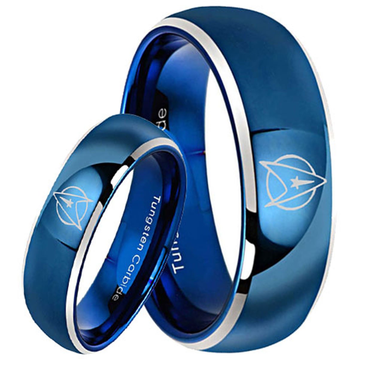 Star Trek Dome Blue Tungsten Couples Matching Ring Set