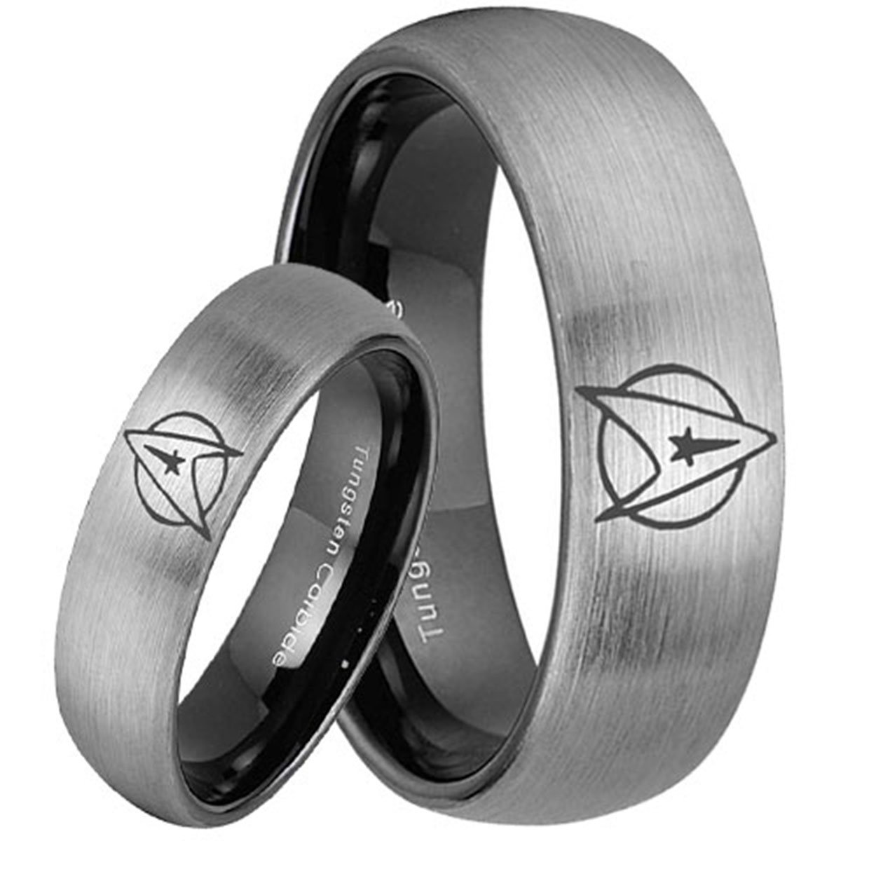Star Trek Dome Black Tungsten His and Hers Matching Ring Set
