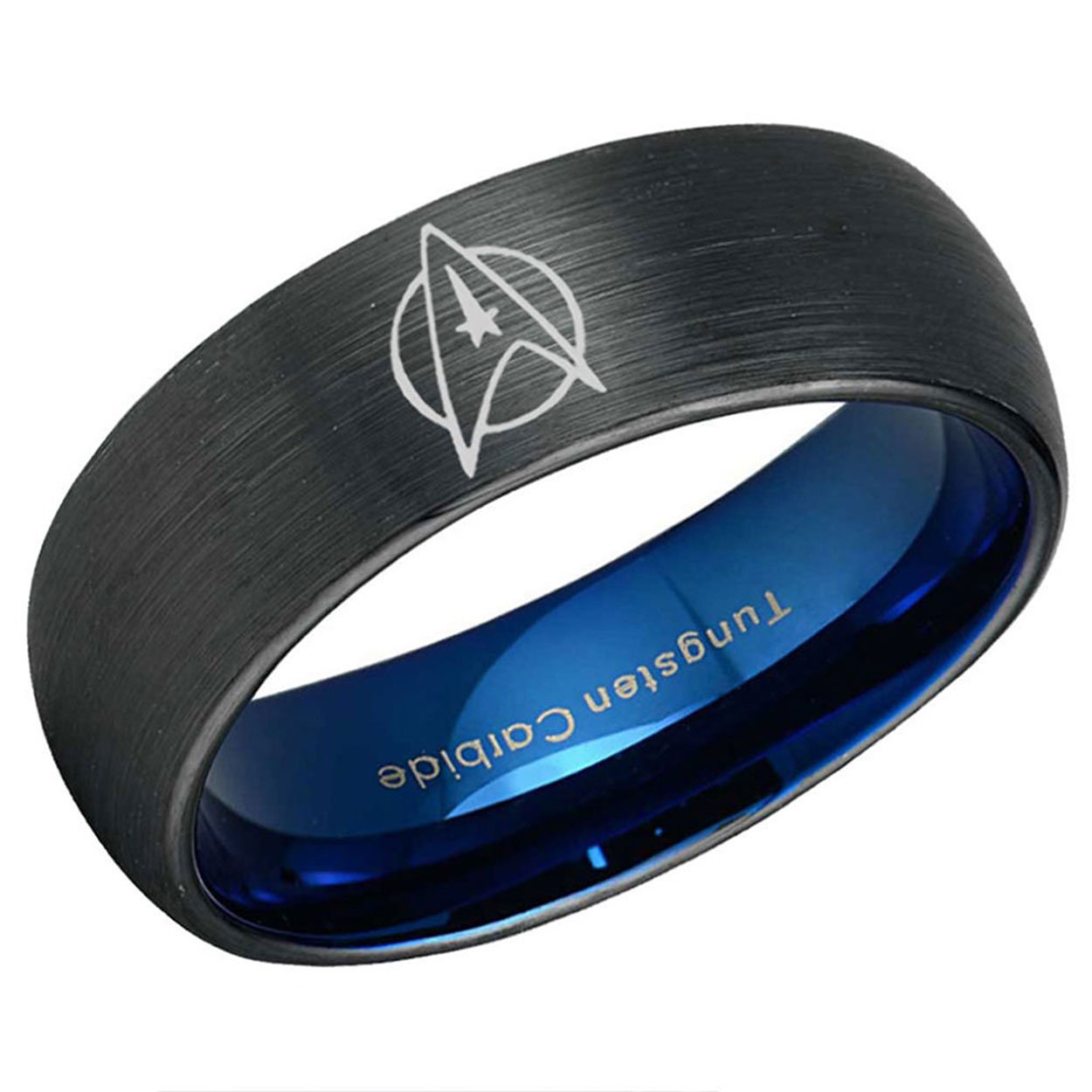 Star Trek Dome Tungsten Ring Blue Black 10mm