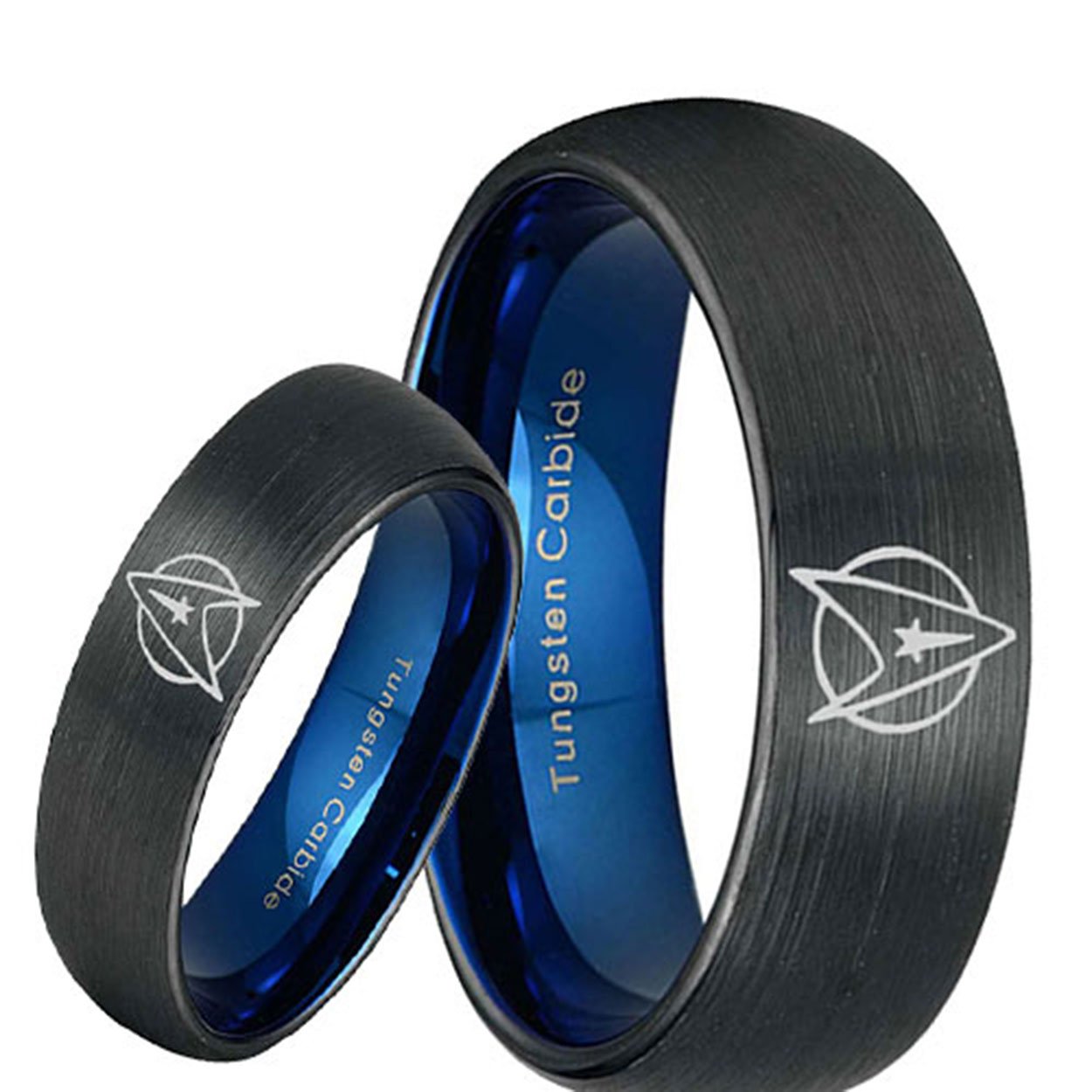 Star Trek Dome Black Tungsten His and Hers Matching Ring Set