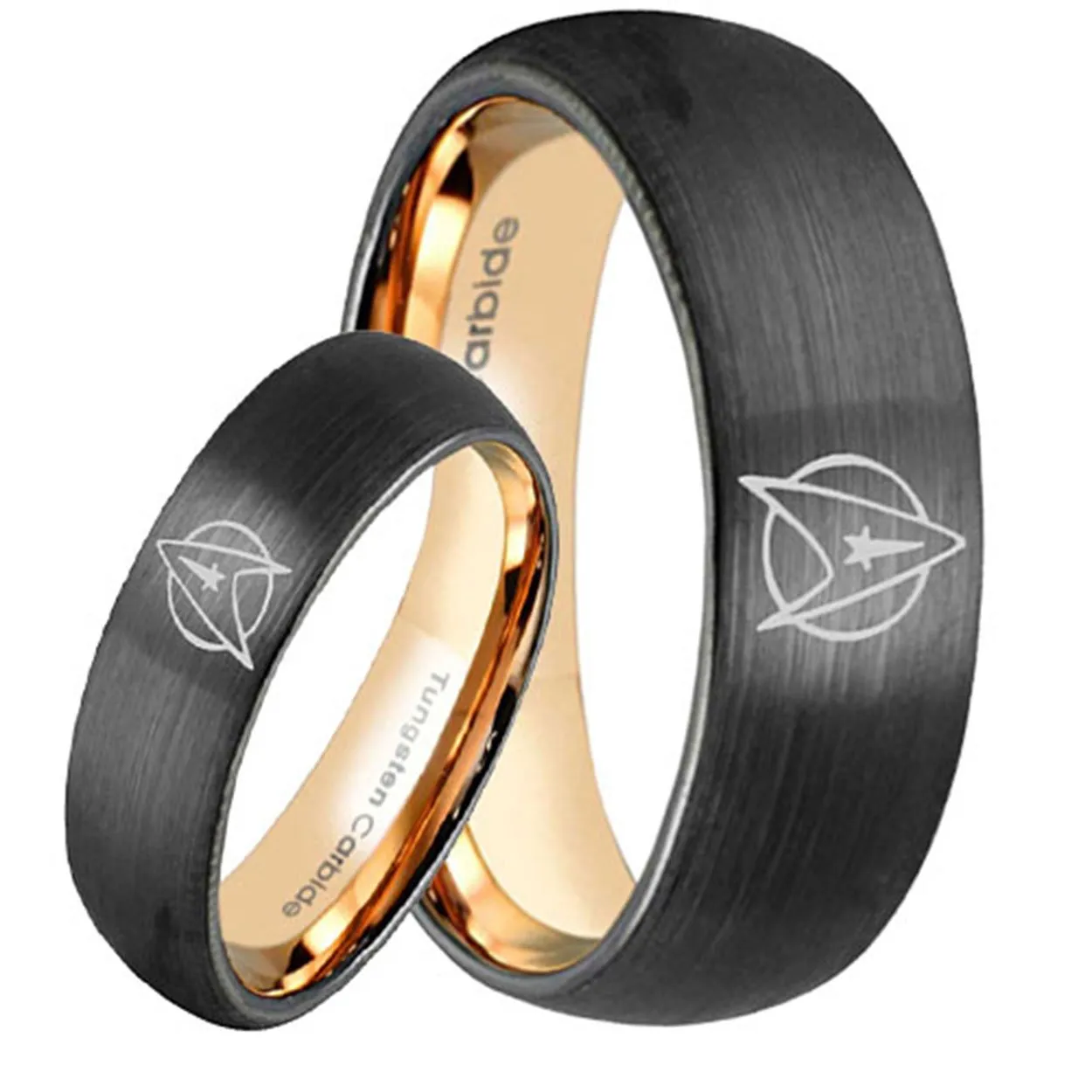 Star Trek Dome Black Tungsten His and Hers Matching Ring Set