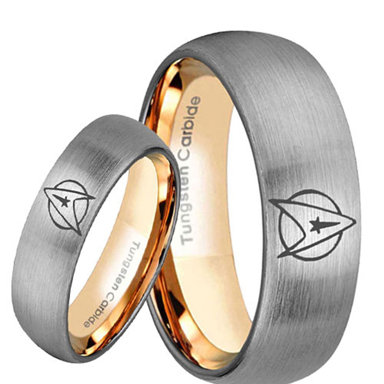 Star Trek Dome Rose Gold Tungsten His and Hers Matching Ring Set