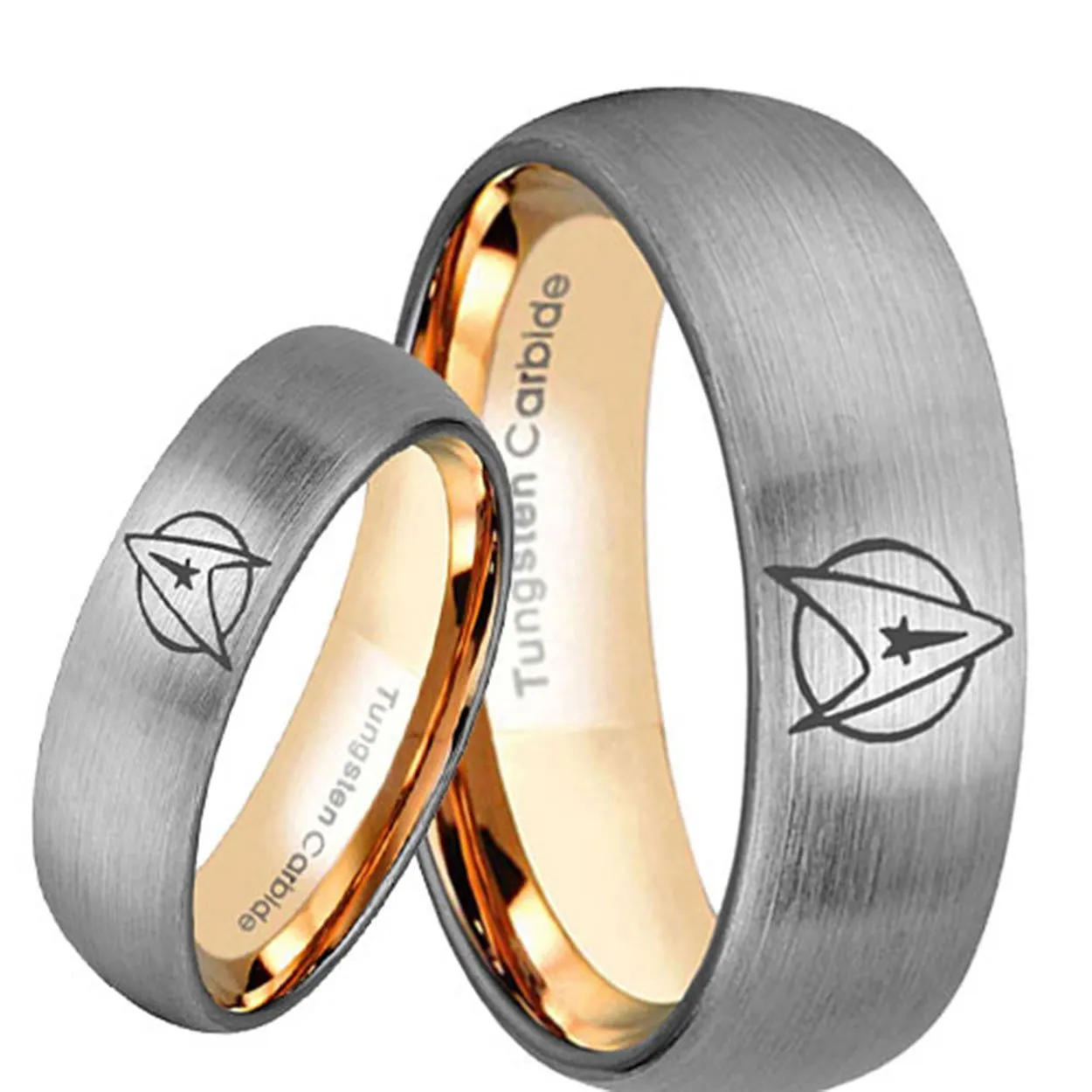 Star Trek Dome Rose Gold Tungsten His and Hers Matching Ring Set