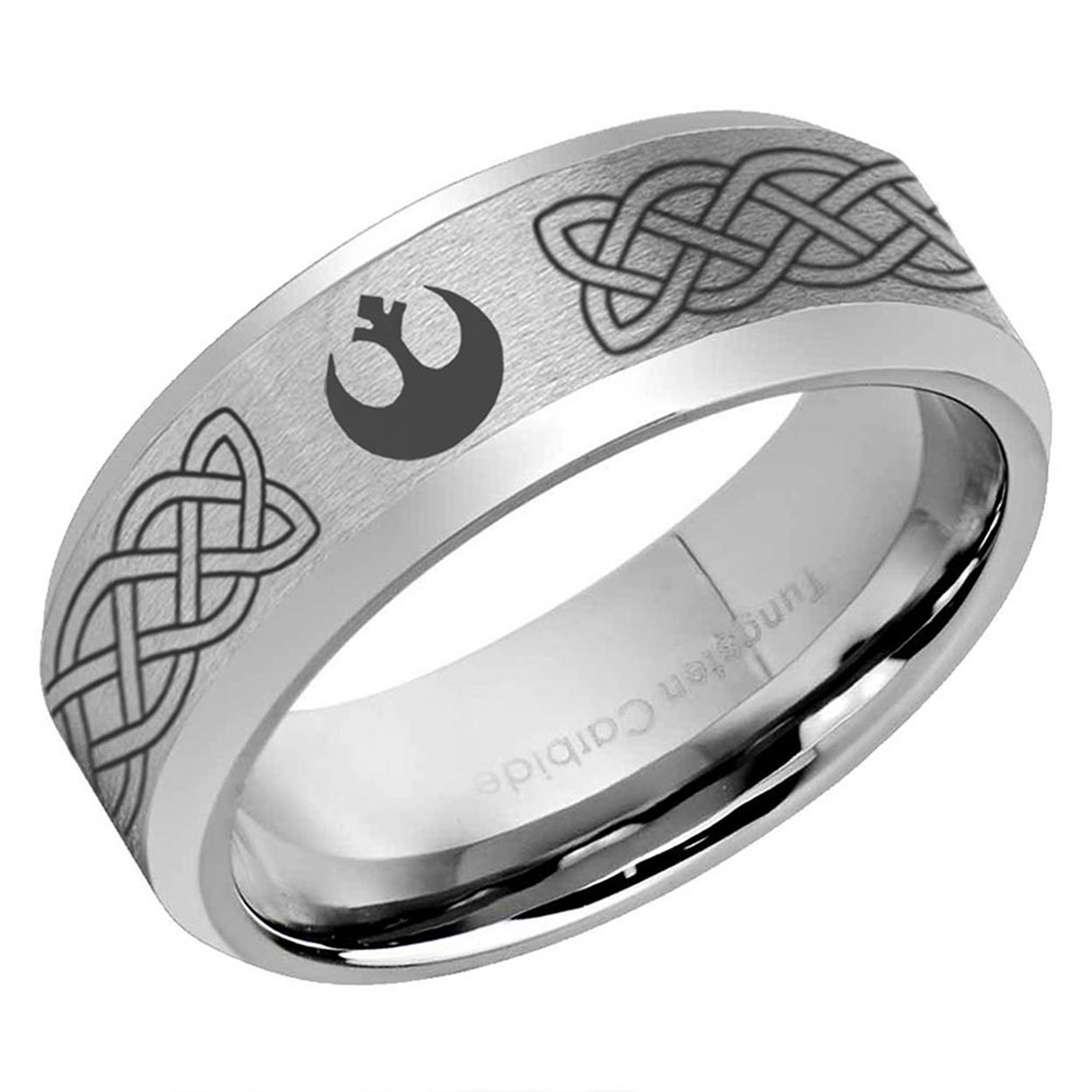 Celtic Rebel Alliance Beveled Edge Tungsten Ring Matte Gray 8mm