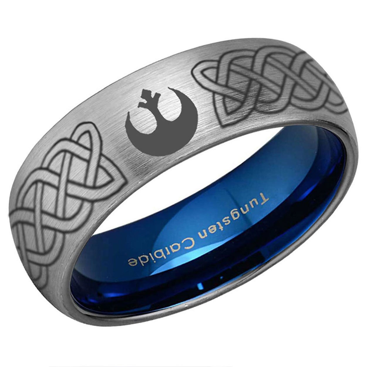 Celtic Rebel Alliance Dome Tungsten Ring Blue Gray 8mm