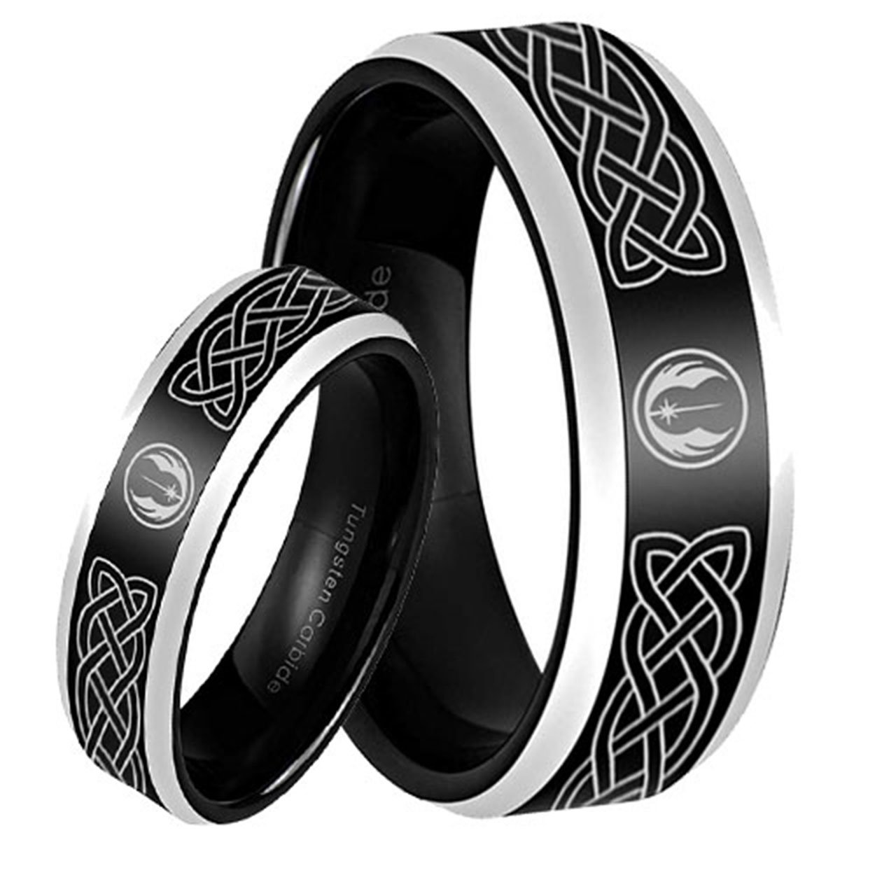 Celtic Jedi Star Wars Bevel Black Tungsten Couples Matching Ring Set