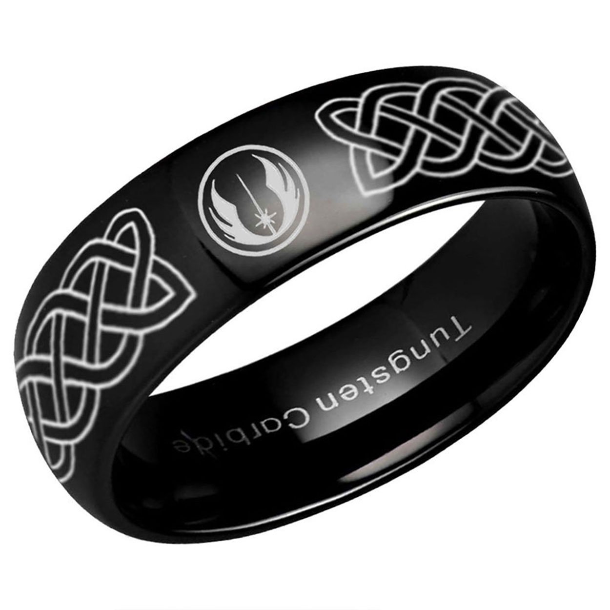 Celtic Jedi Dome Tungsten Ring Glossy Black 6mm