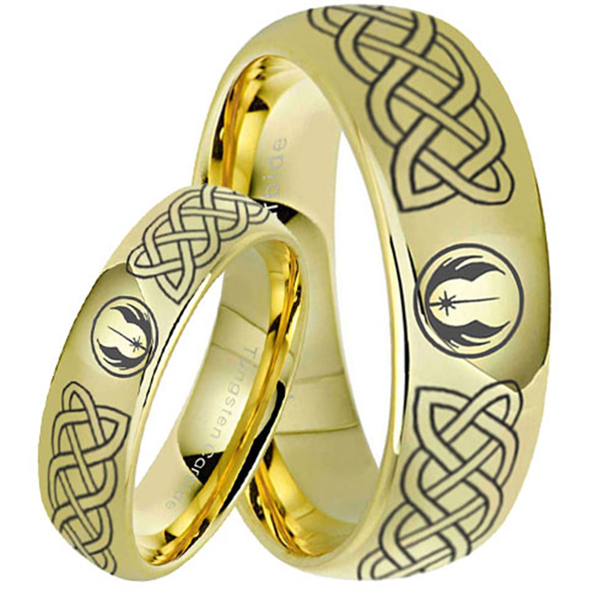 Celtic Jedi Star Wars Dome Gold Tungsten His and Hers Matching Ring Set