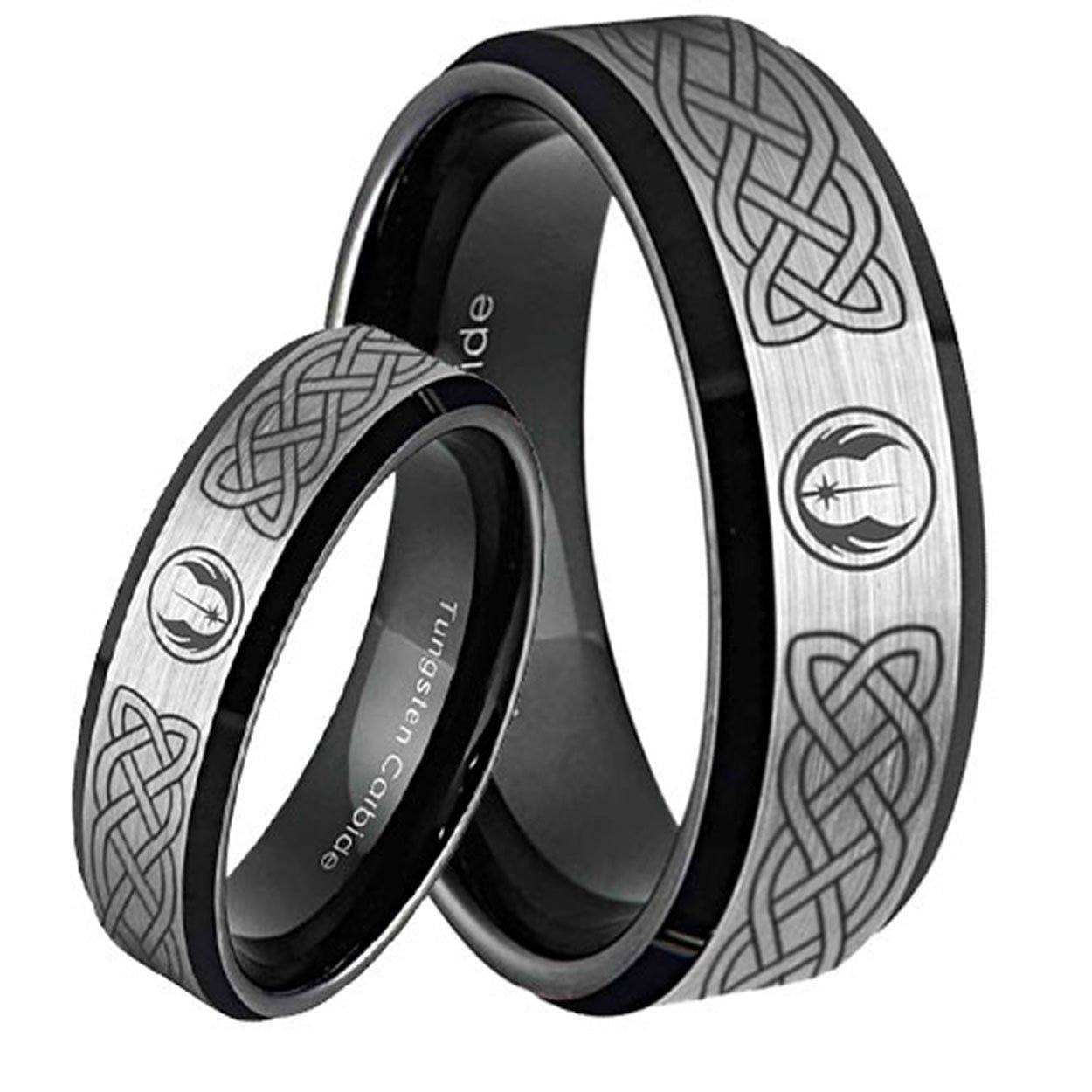 Celtic Jedi Star Wars Bevel Black Tungsten Couples Matching Ring Set
