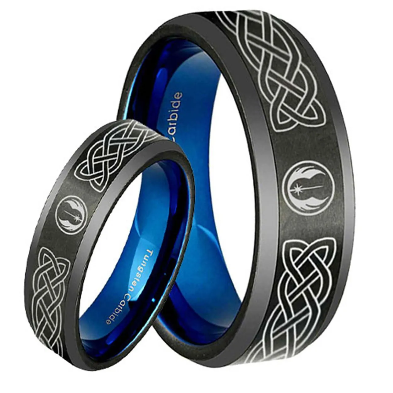 Celtic Jedi Star Wars Bevel Black Tungsten His and Hers Matching Ring Set