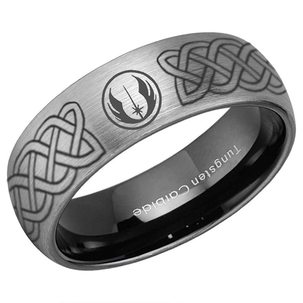 Celtic Jedi Dome Tungsten Ring Black Gray 6mm