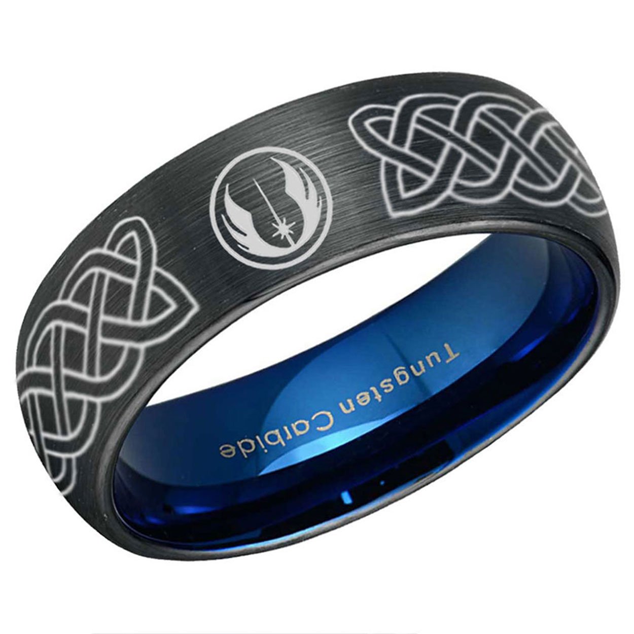 Celtic Jedi Dome Tungsten Ring Blue Black 10mm