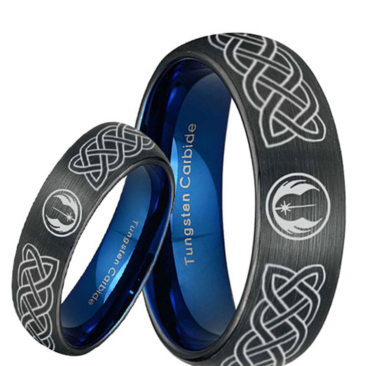 Celtic Jedi Star Wars Dome Black Tungsten His and Hers Matching Ring Set