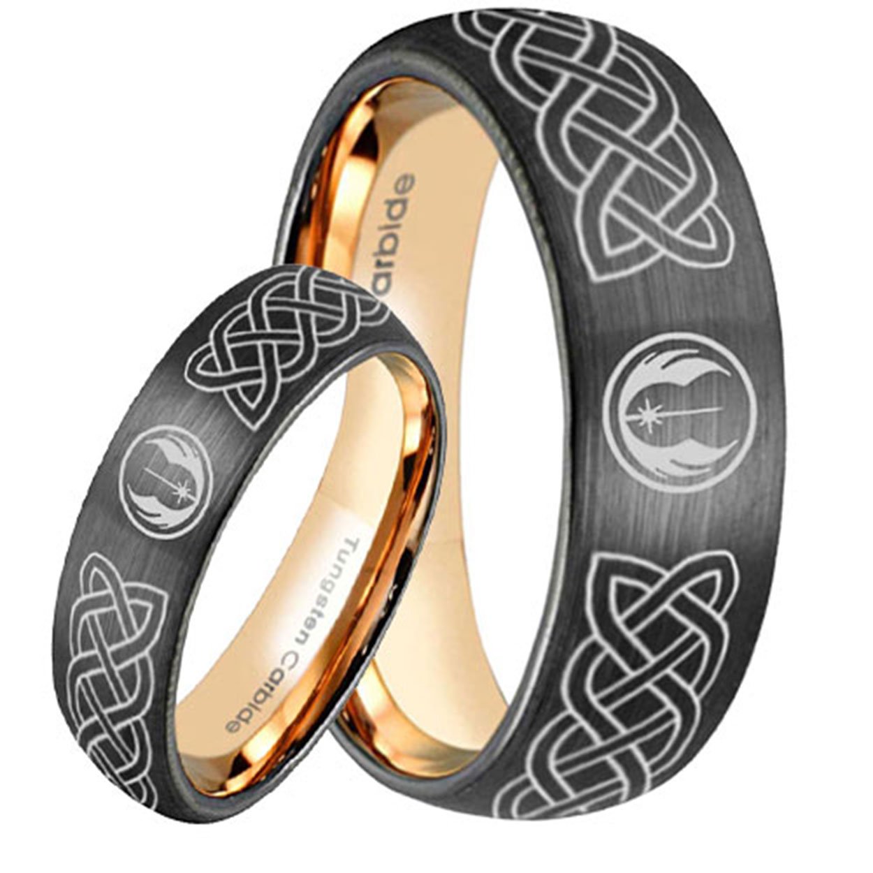 Celtic Jedi Star Wars Dome Black Tungsten His and Hers Matching Ring Set