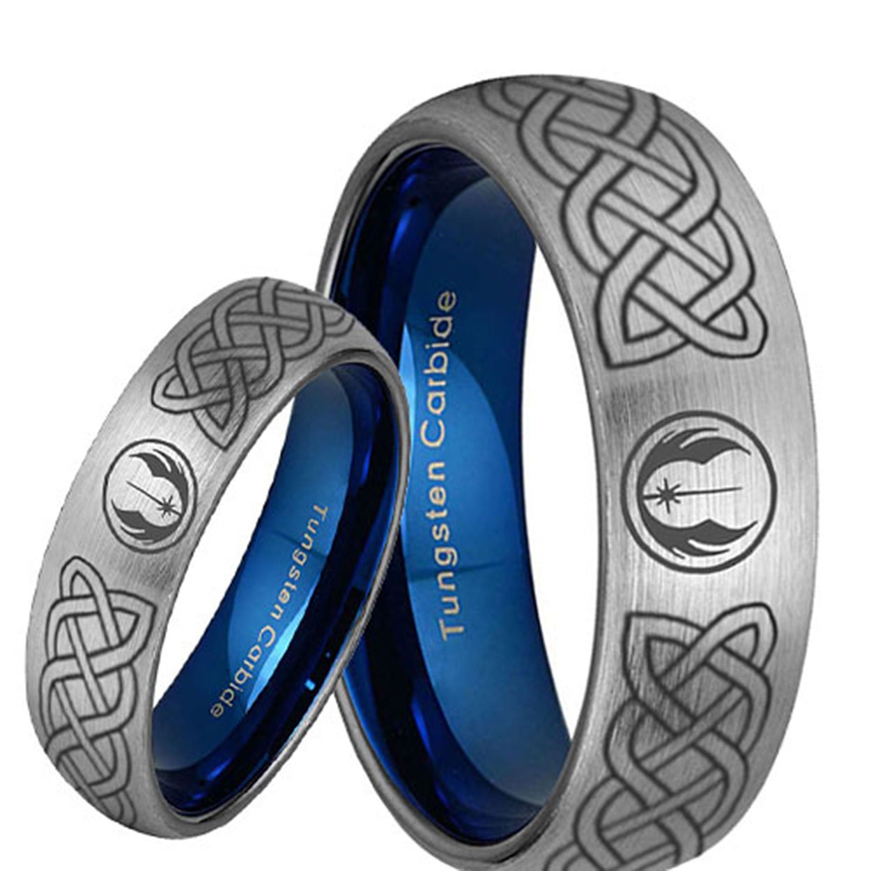 Celtic Jedi Star Wars Dome Blue Tungsten His and Hers Matching Ring Set