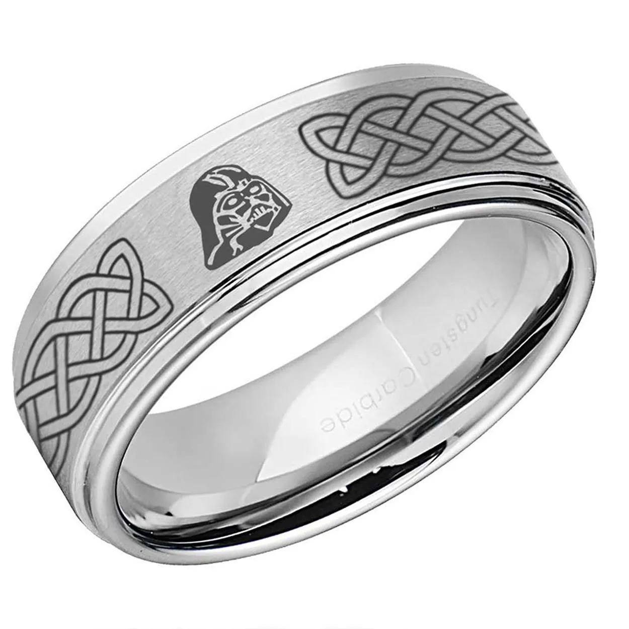 Celtic Darth Vader Step Edge Tungsten Ring Matte Silver 8mm
